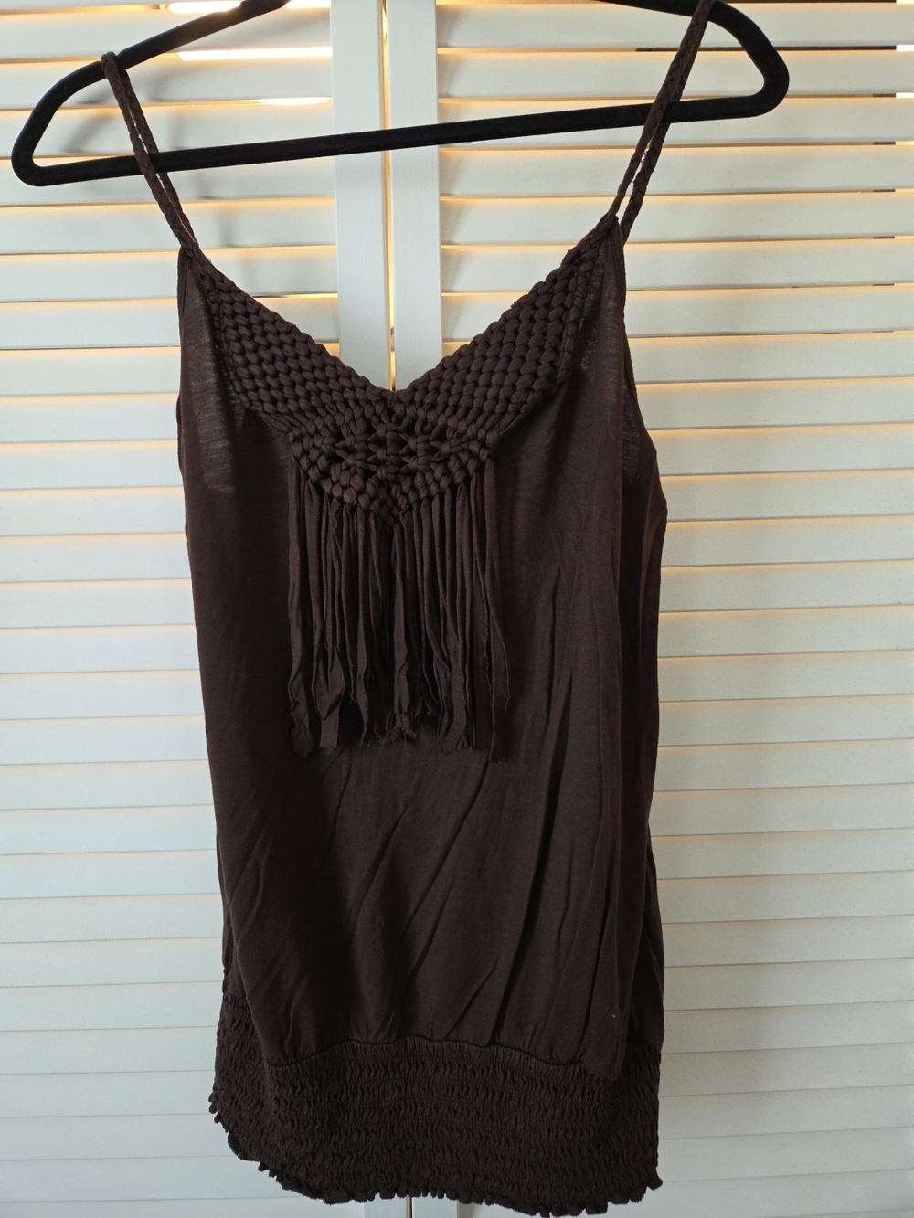 Decree Brown Crochet Fringe V-Neck Camisole